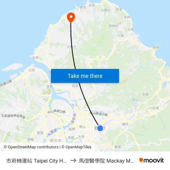 市府轉運站 Taipei City Hall Bus Station to 馬偕醫學院 Mackay Medical College map
