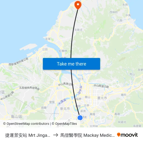 捷運景安站 Mrt Jingan Station to 馬偕醫學院 Mackay Medical College map