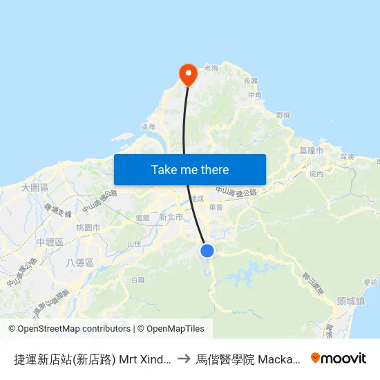 捷運新店站(新店路) Mrt Xindian Station(Xindian Rd.) to 馬偕醫學院 Mackay Medical College map