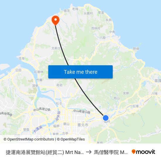 捷運南港展覽館站(經貿二) Mrt Nangang Exhibition Center Station(Jingmao 2nd) to 馬偕醫學院 Mackay Medical College map