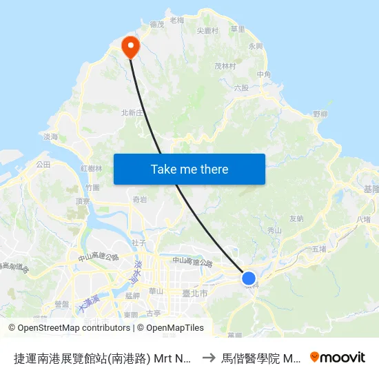 捷運南港展覽館站(南港路) Mrt Nangang Exhibition Center Station(Nangang Rd.) to 馬偕醫學院 Mackay Medical College map