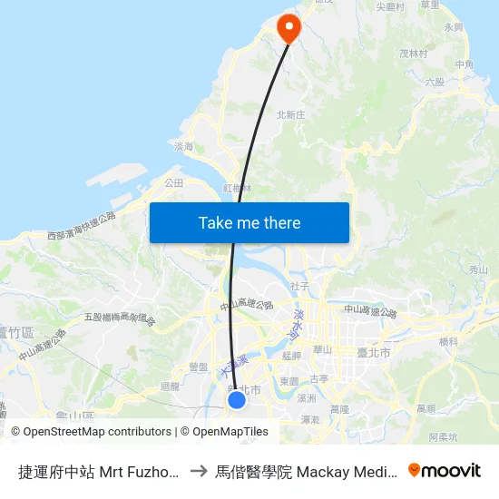 捷運府中站 Mrt Fuzhong Station to 馬偕醫學院 Mackay Medical College map