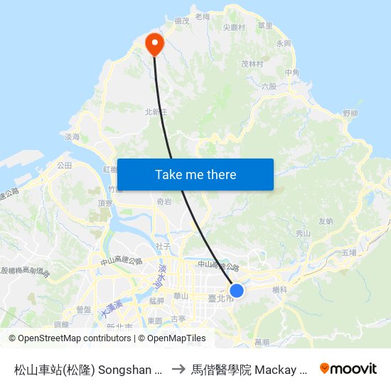 松山車站(松隆) Songshan Station (Songlong) to 馬偕醫學院 Mackay Medical College map