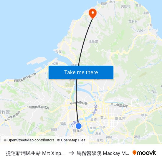 捷運新埔民生站 Mrt Xinpu Minsheng Sta. to 馬偕醫學院 Mackay Medical College map