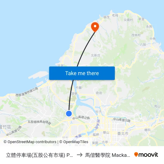 立體停車場(五股公有市場) Parking Lot(Wugu Market) to 馬偕醫學院 Mackay Medical College map