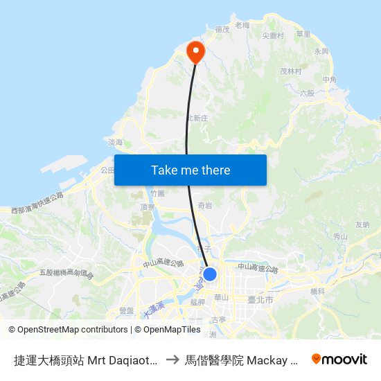 捷運大橋頭站 Mrt Daqiaotou Station Station to 馬偕醫學院 Mackay Medical College map