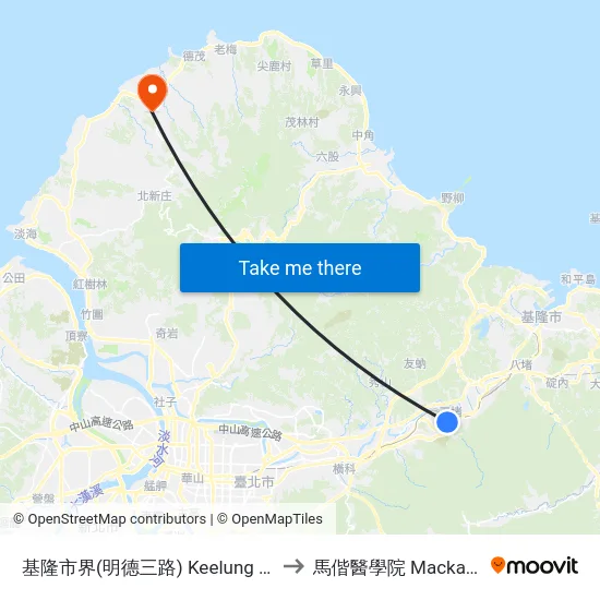 基隆市界(明德三路) Keelung City Line(Mingde 3rd Rd.) to 馬偕醫學院 Mackay Medical College map