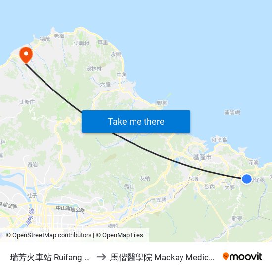 瑞芳火車站 Ruifang Rail Sta. to 馬偕醫學院 Mackay Medical College map