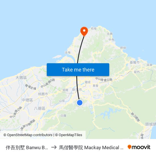 伴吾別墅 Banwu Villa to 馬偕醫學院 Mackay Medical College map