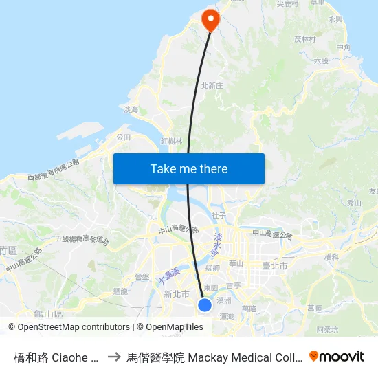 橋和路 Ciaohe Rd. to 馬偕醫學院 Mackay Medical College map