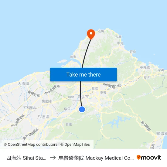 四海站 Sihai Station to 馬偕醫學院 Mackay Medical College map