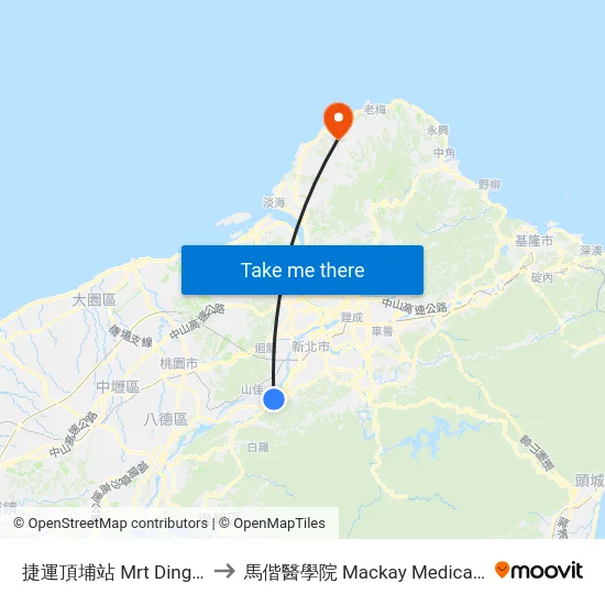 捷運頂埔站 Mrt Dingpu Sta. to 馬偕醫學院 Mackay Medical College map