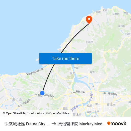 未來城社區 Future City Community to 馬偕醫學院 Mackay Medical College map