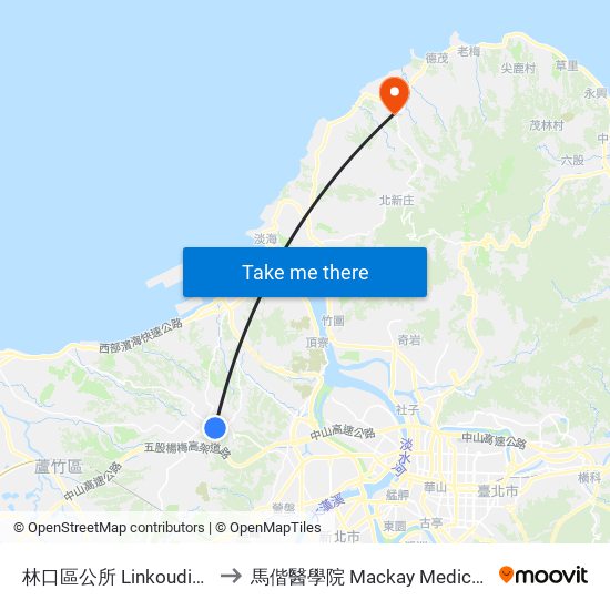 林口區公所 Linkoudist.Office to 馬偕醫學院 Mackay Medical College map