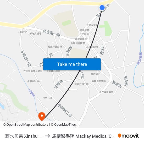 薪水居易 Xinshui Juyi to 馬偕醫學院 Mackay Medical College map