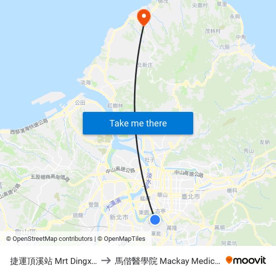 捷運頂溪站 Mrt Dingxi Sta. to 馬偕醫學院 Mackay Medical College map