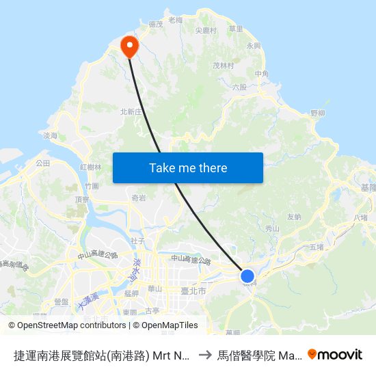 捷運南港展覽館站(南港路) Mrt Nangang Exhibition Hall Station(Nanhang Rd.) to 馬偕醫學院 Mackay Medical College map