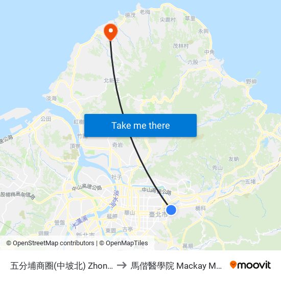 五分埔商圈(中坡北) Zhongpo North Rd. to 馬偕醫學院 Mackay Medical College map