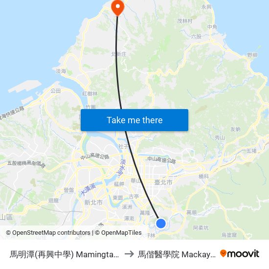 馬明潭(再興中學) Mamingtan (Zaixing High School) to 馬偕醫學院 Mackay Medical College map