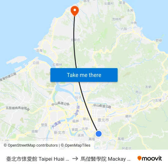 臺北市懷愛館 Taipei Huai Ai Funeral Parlor to 馬偕醫學院 Mackay Medical College map