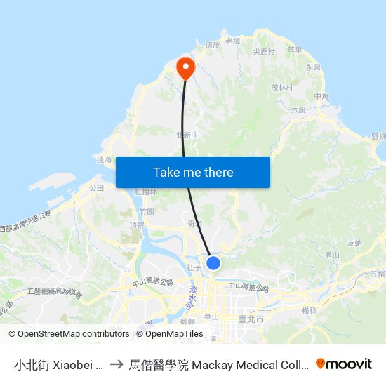 小北街 Xiaobei St. to 馬偕醫學院 Mackay Medical College map