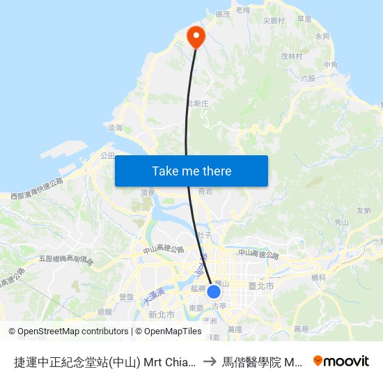 捷運中正紀念堂站(中山) Mrt Chiang Kai-Shek Memorial Hall Sta. (Zhongshan ) to 馬偕醫學院 Mackay Medical College map