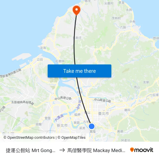 捷運公館站 Mrt Gongguan Sta. to 馬偕醫學院 Mackay Medical College map