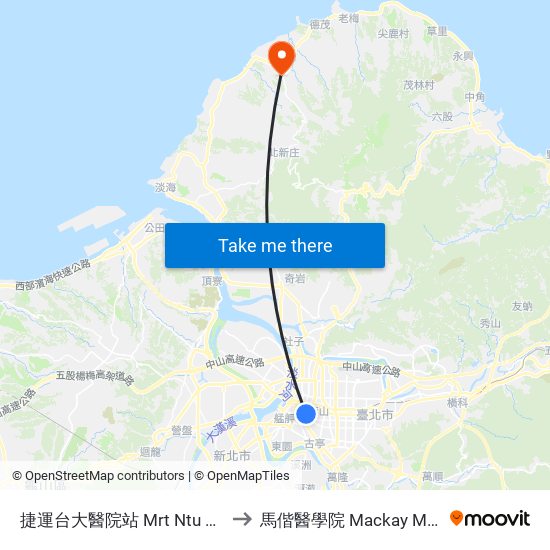 捷運台大醫院站 Mrt Ntu Hospital Station to 馬偕醫學院 Mackay Medical College map