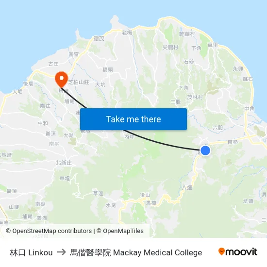 林口 Linkou to 馬偕醫學院 Mackay Medical College map