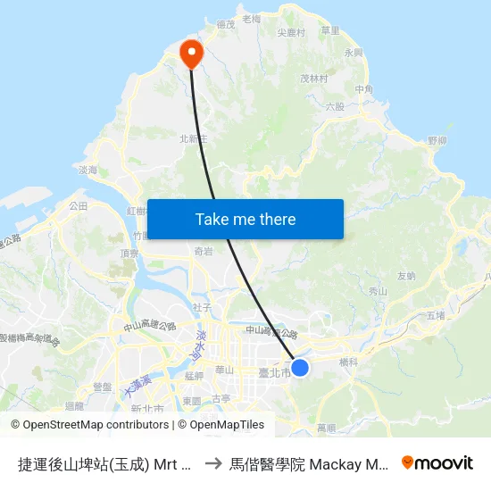 捷運後山埤站(玉成) Mrt Houshanpi Sta. to 馬偕醫學院 Mackay Medical College map
