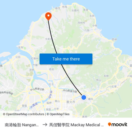 南港輪胎 Nangang Tire to 馬偕醫學院 Mackay Medical College map