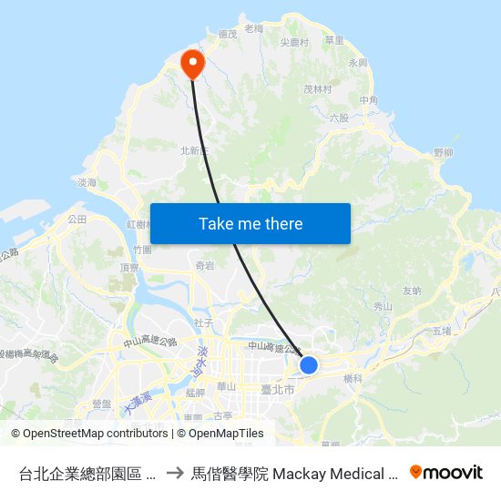 台北企業總部園區 T.Cbd to 馬偕醫學院 Mackay Medical College map