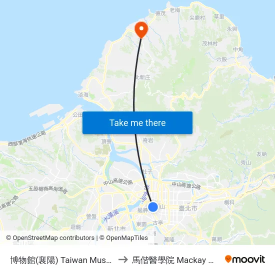 博物館(襄陽) Taiwan Museum (Xiangyang) to 馬偕醫學院 Mackay Medical College map
