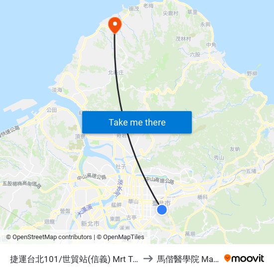 捷運台北101/世貿站(信義) Mrt Taipei 101 / World Trade Center Sta. (Xinyi) to 馬偕醫學院 Mackay Medical College map