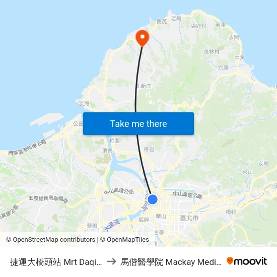 捷運大橋頭站 Mrt Daqiaotou Sta. to 馬偕醫學院 Mackay Medical College map