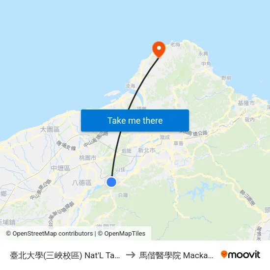 臺北大學(三峽校區) Nat'L Taipei U. (Sanxia Campus) to 馬偕醫學院 Mackay Medical College map