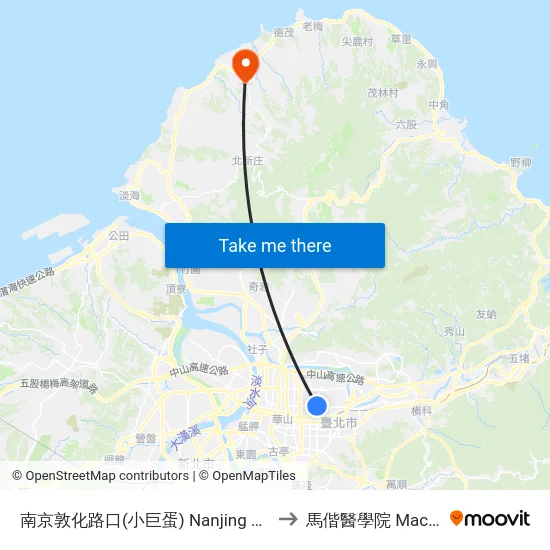 南京敦化路口(小巨蛋) Nanjing & Dunhua Intersection(Taipei Arena) to 馬偕醫學院 Mackay Medical College map