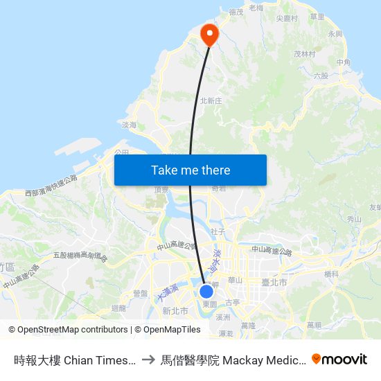 時報大樓 Chian Times Building to 馬偕醫學院 Mackay Medical College map