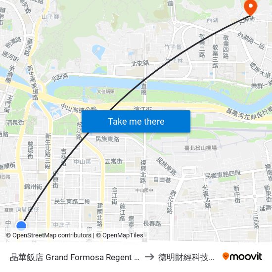 晶華飯店 Grand Formosa Regent Taipei to 德明財經科技大學 map