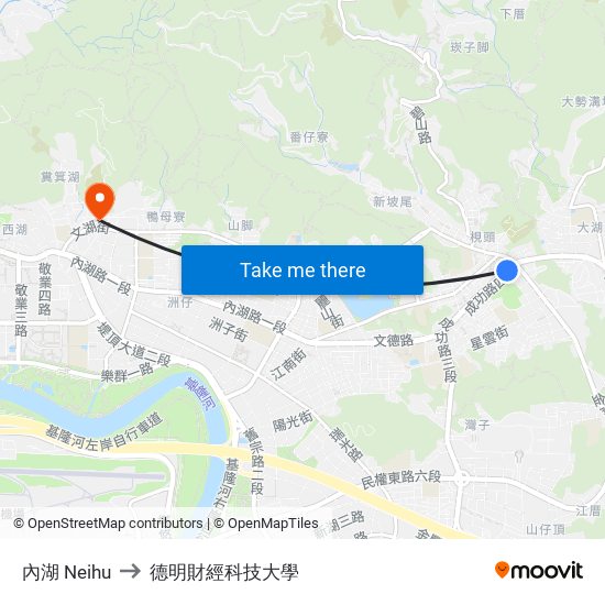 內湖 Neihu to 德明財經科技大學 map