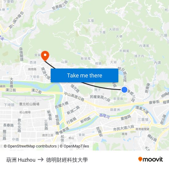 葫洲 Huzhou to 德明財經科技大學 map