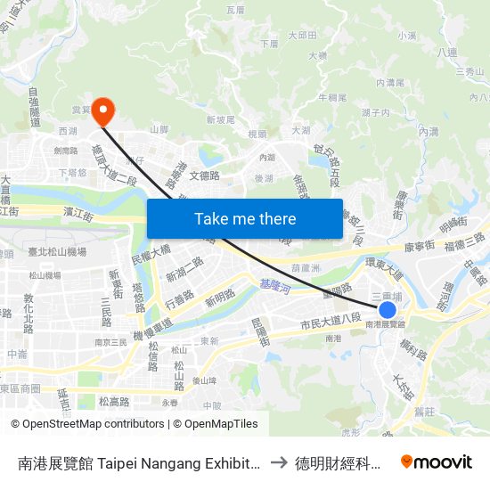 南港展覽館 Taipei Nangang Exhibition Center to 德明財經科技大學 map