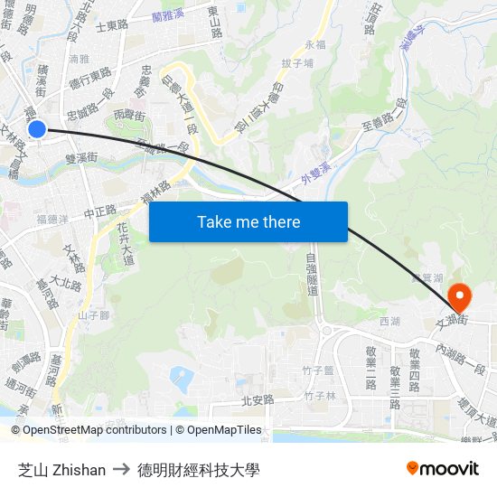 芝山 Zhishan to 德明財經科技大學 map