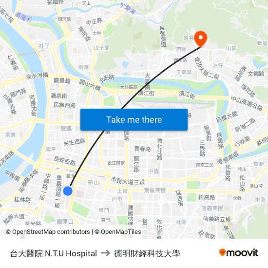 台大醫院 N.T.U Hospital to 德明財經科技大學 map
