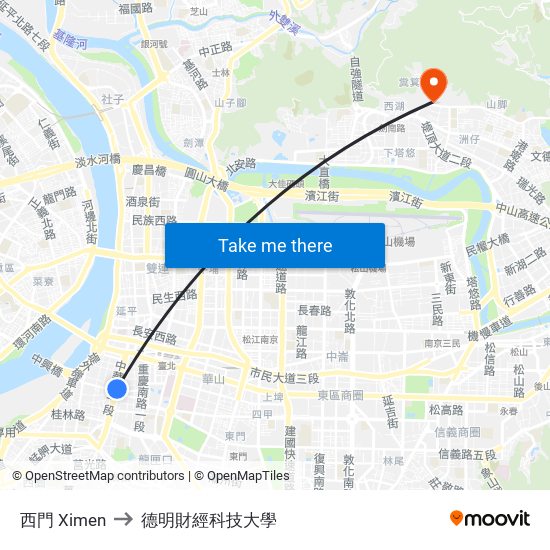 西門 Ximen to 德明財經科技大學 map