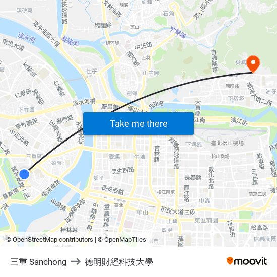 三重 Sanchong to 德明財經科技大學 map