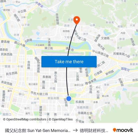 國父紀念館 Sun Yat-Sen Memorial Hall to 德明財經科技大學 map