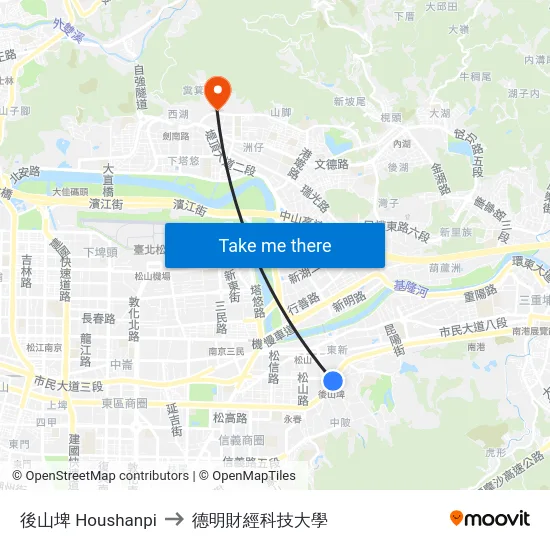 後山埤 Houshanpi to 德明財經科技大學 map