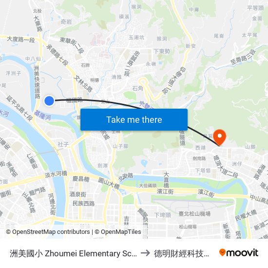 洲美國小 Zhoumei Elementary School to 德明財經科技大學 map