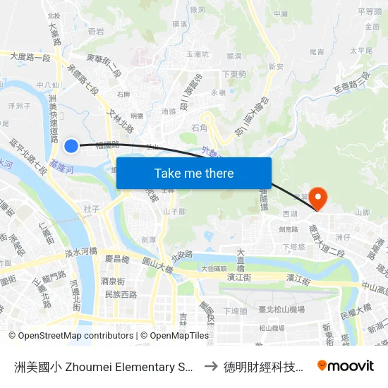 洲美國小 Zhoumei Elementary School to 德明財經科技大學 map